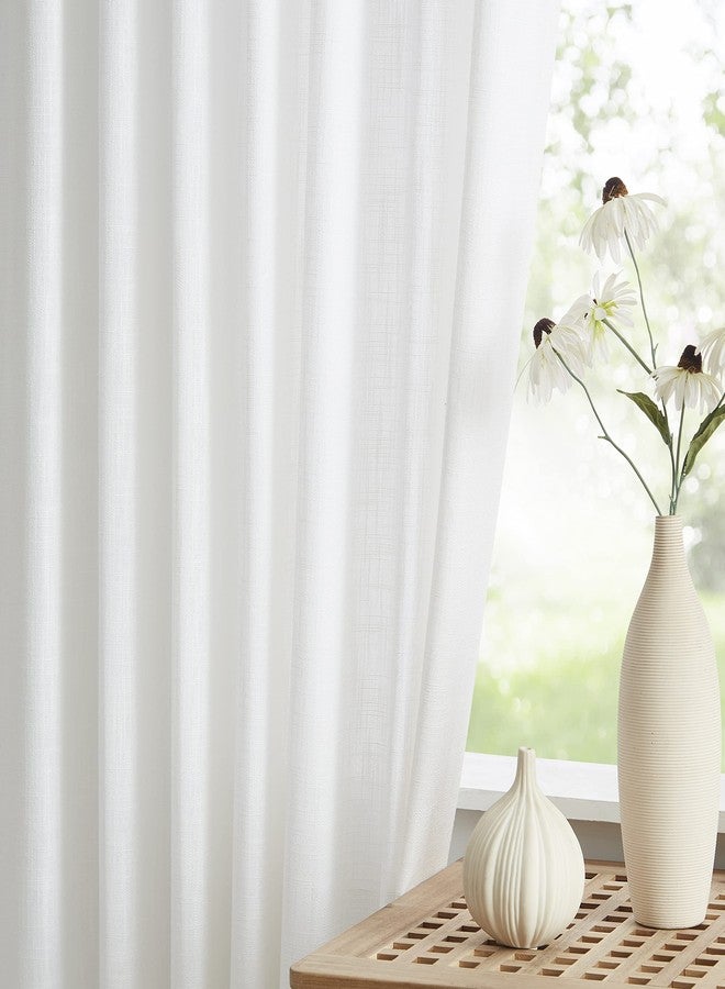 Vision Home White Pinch Pleated Semi Sheer Curtains Textured Light Filtering Window Curtains 84 inch for Living Room Bedroom Patio Rayon Blended Pinch Pleat Drapes with Hooks 1 Panel 60" Wx84 L - Image 5