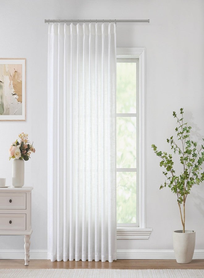 Vision Home White Pinch Pleated Semi Sheer Curtains Textured Light Filtering Window Curtains 84 inch for Living Room Bedroom Patio Rayon Blended Pinch Pleat Drapes with Hooks 1 Panel 60" Wx84 L - Image 1