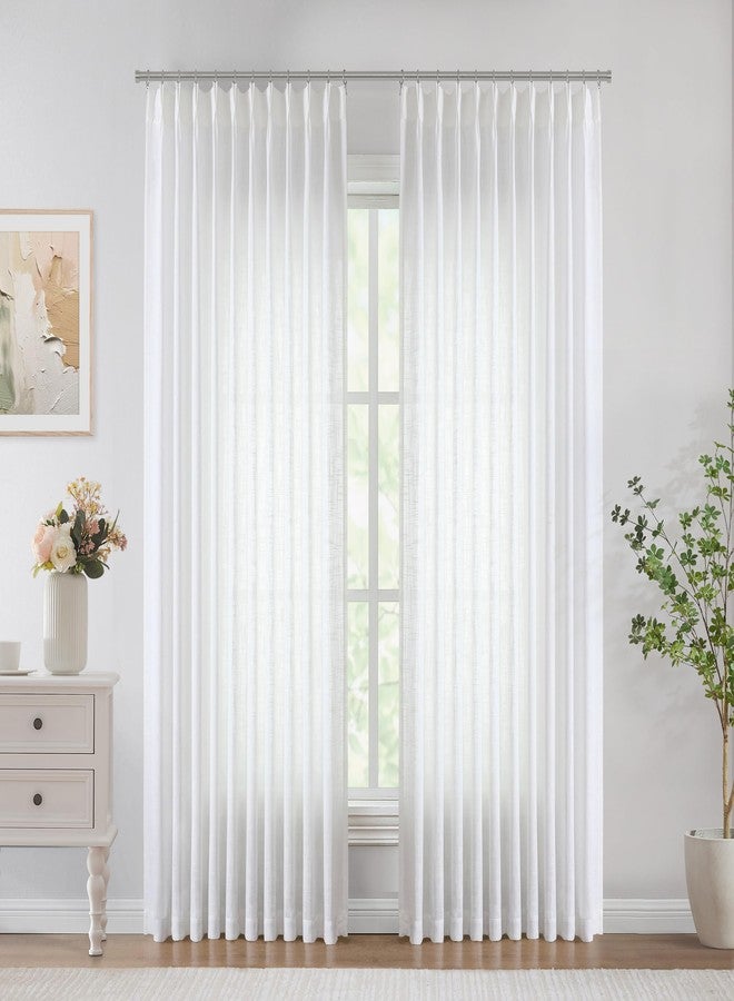 Vision Home White Pinch Pleated Semi Sheer Curtains Textured Light Filtering Window Curtains 84 inch for Living Room Bedroom Patio Rayon Blended Pinch Pleat Drapes with Hooks 1 Panel 60" Wx84 L - Image 2