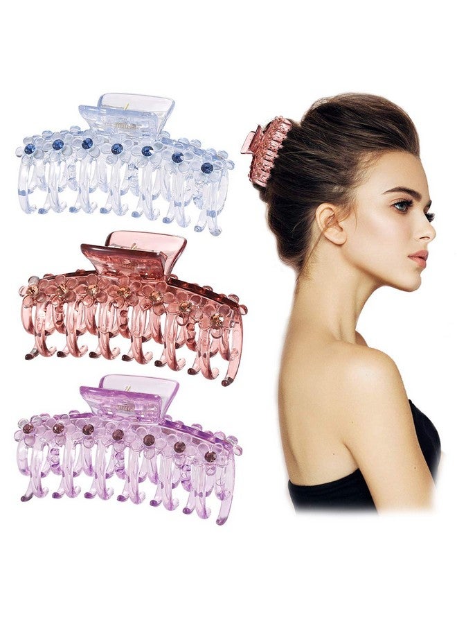 BVGA Large Hair Claw Clips Floral Hair Claw Banana Clips Fashion Clear Claw Barrettes Acrylic Hair Catch Clamps For Women Girls Thick Hair 3Pcs - Image 1