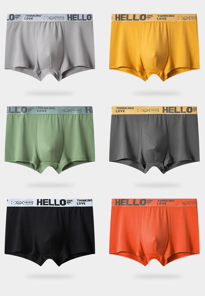 Fashion solid color mens underwear vitality belt comfortable boxers soft breathable four-leg shorts head delivery wholesale Random color (with printing + independent packaging)