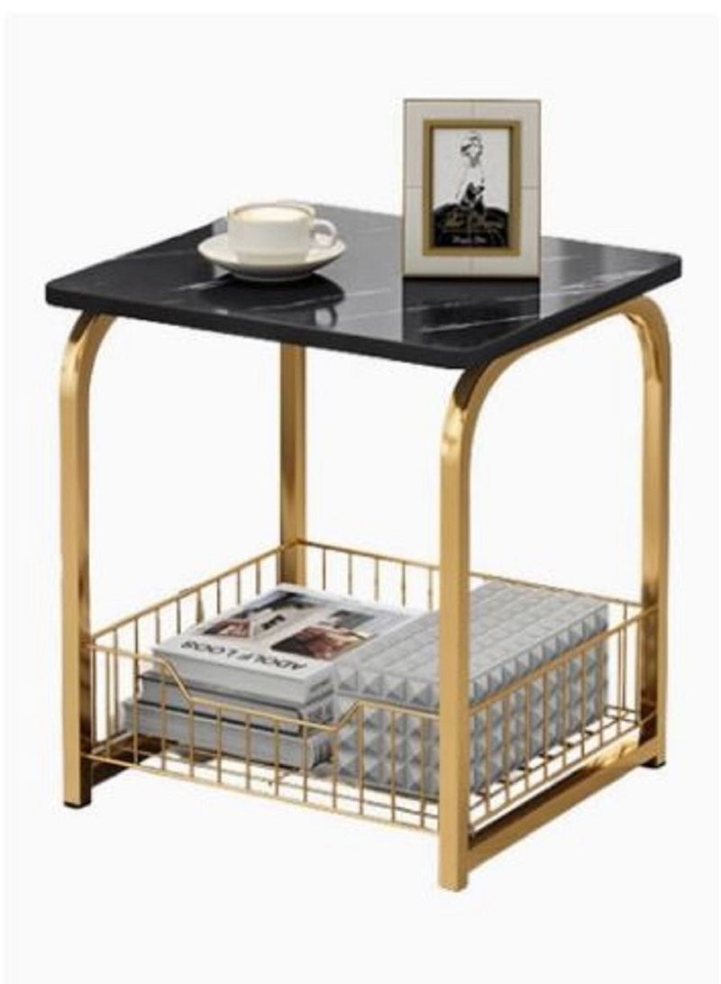 AGD Modern End Table With Storage Basket Sofa Side Table With Marble Design For Living Room - Image 1