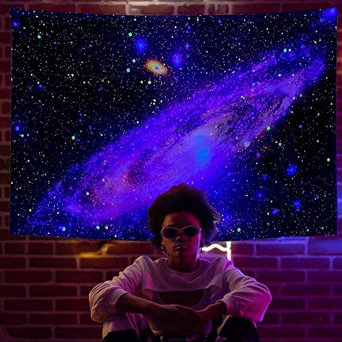 PSYHILAR Blacklight Posters for Adults and Teens, Space Galaxy Backdrop UV Reactive, Black Light Tapestry for Boys Room (59 x 51 Inches) - Image 2