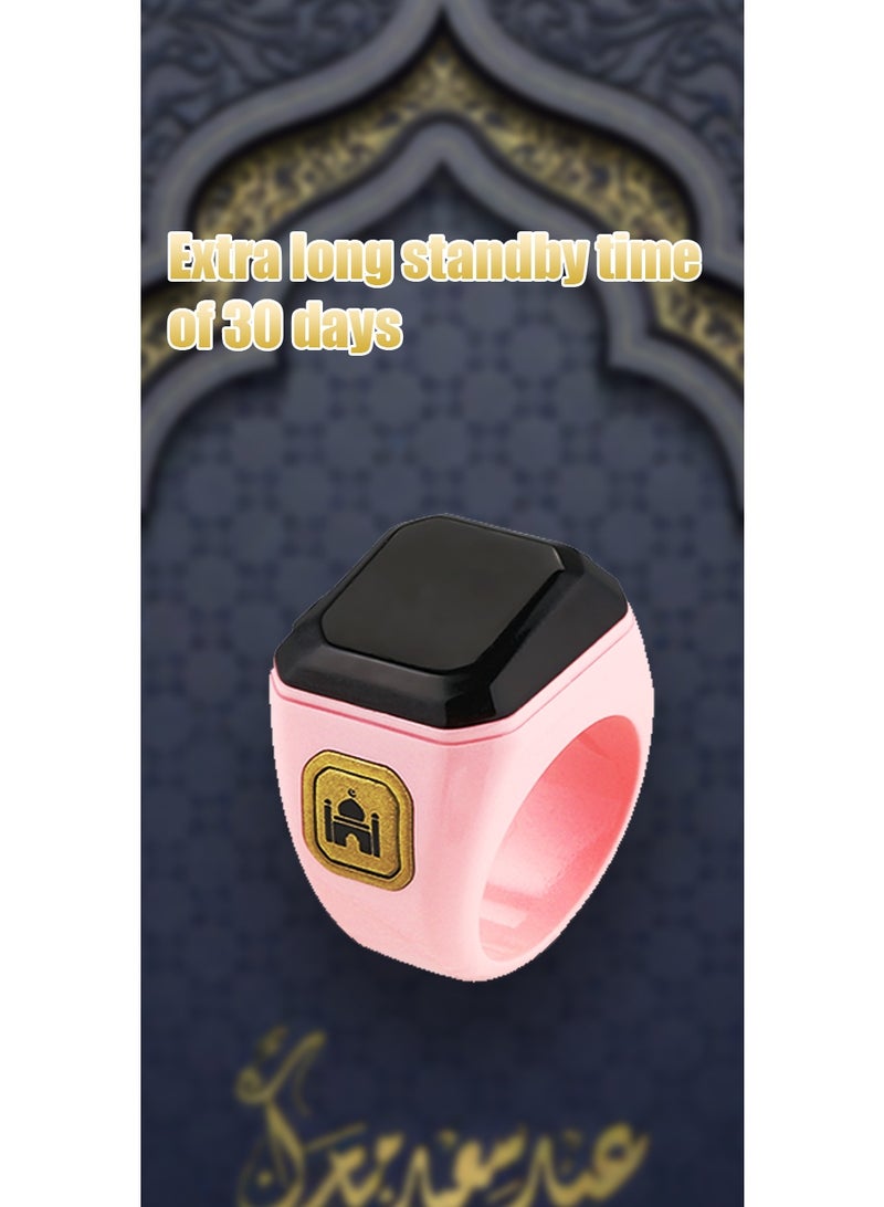 Smart prayer ring, prayer counters with large battery, lucky ring, Adhan alarm clock, OLED display watch ring, smart tasbih bead ring, 5 prayer time reminders, prayer direction indicator, pink 20mm - Image 1