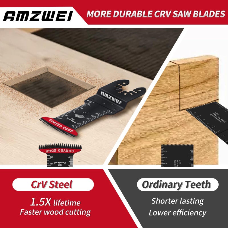 AMZWEI 16PCS Japanese Teeth Oscillating Tool Blade, CRV Extra Long Multi Tool Blade Kits for Wood Clean Cutting, Universal Oscillating Saw Blades Fit Dewalt Bosch Milwaukee Ryobi - Image 5