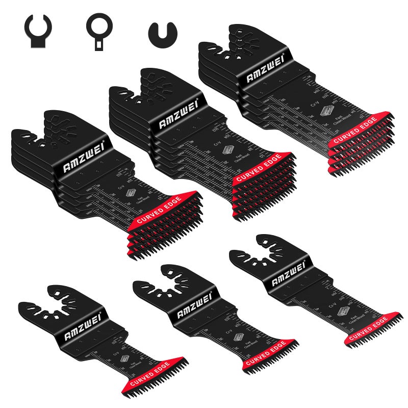 AMZWEI 16PCS Japanese Teeth Oscillating Tool Blade, CRV Extra Long Multi Tool Blade Kits for Wood Clean Cutting, Universal Oscillating Saw Blades Fit Dewalt Bosch Milwaukee Ryobi - Image 1