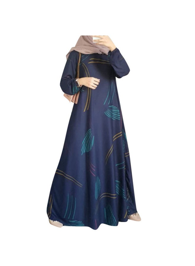 New Robe Printed Middle Eastern Muslim Malay Dress Full Sleeve Round Neck Robe Long Skirt