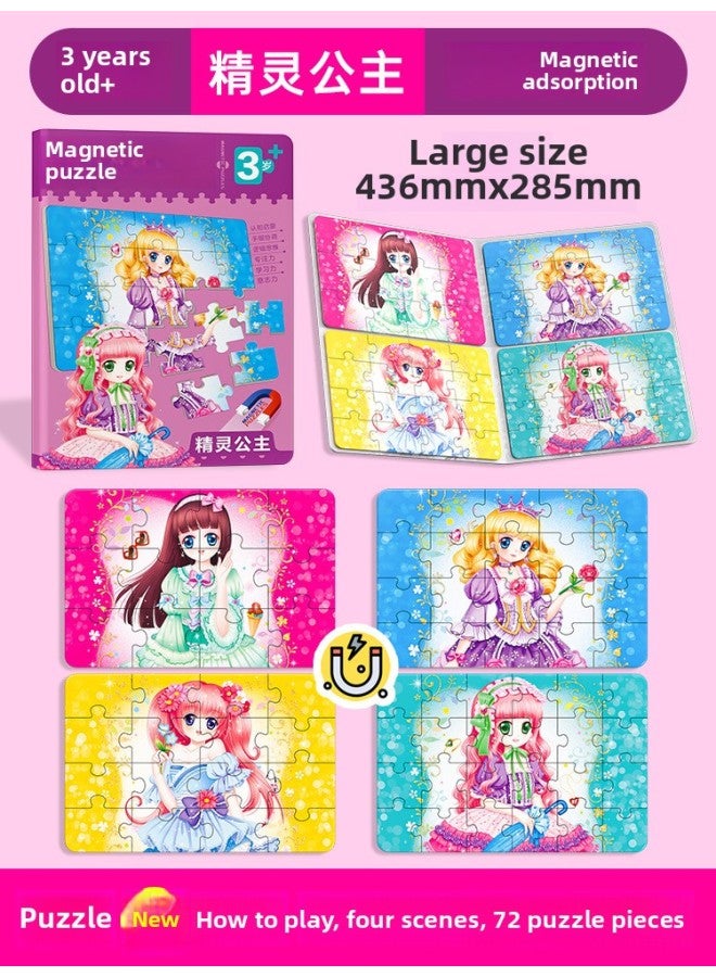 Children 2-5 Years Old Puzzle Magnetic Puzzle Baby Enlightenment Concentration Training Small Toy Puzzle Book Dinosaur Puzzle-Color:Magnetic Puzzle 3 + 【Elf Princess】】 - Image 1