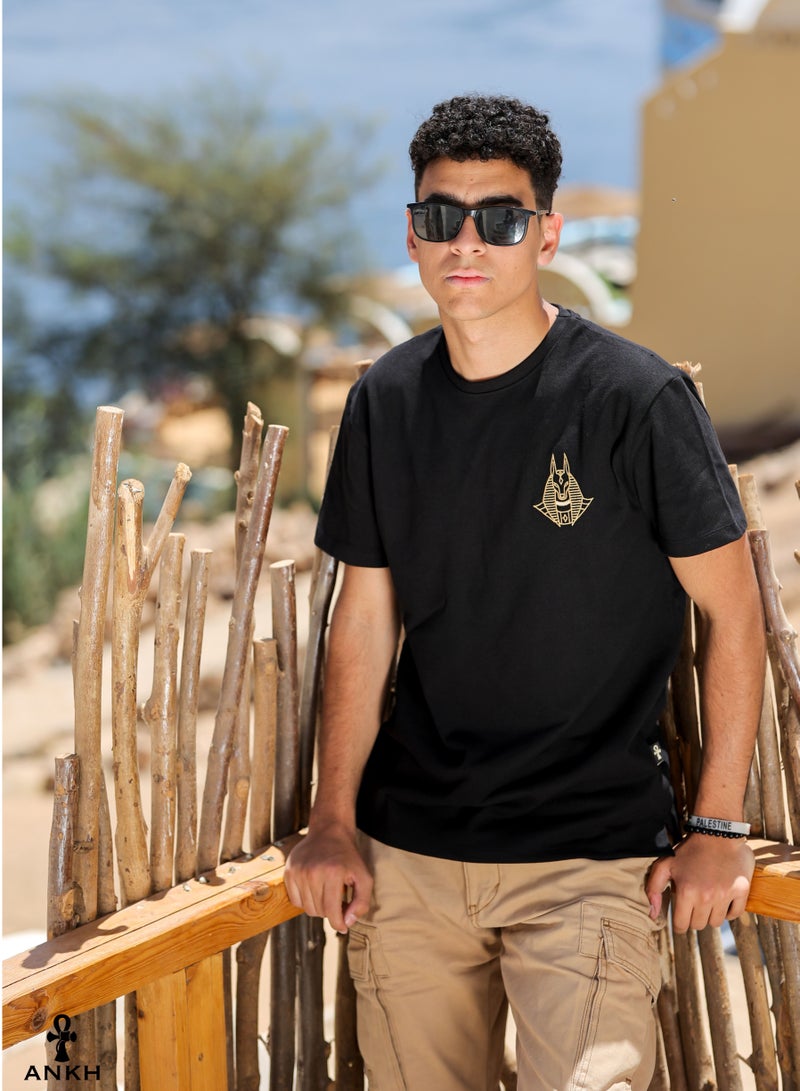 ANKH High-Quality Cotton Printed with Anubis-Black  - Image 1