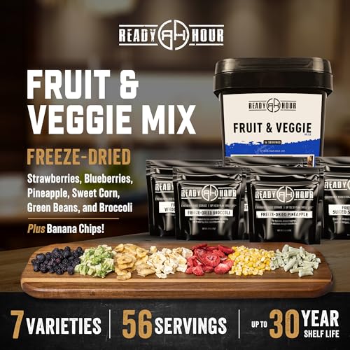 Ready Hour, Fruit & Veggie Mix, Non-Perishable Freeze-Dried Food, 30-Year Shelf Life, Portable Emergency and Adventure Food Supply, Durable Flood Safe Container, 56 Servings - Image 2