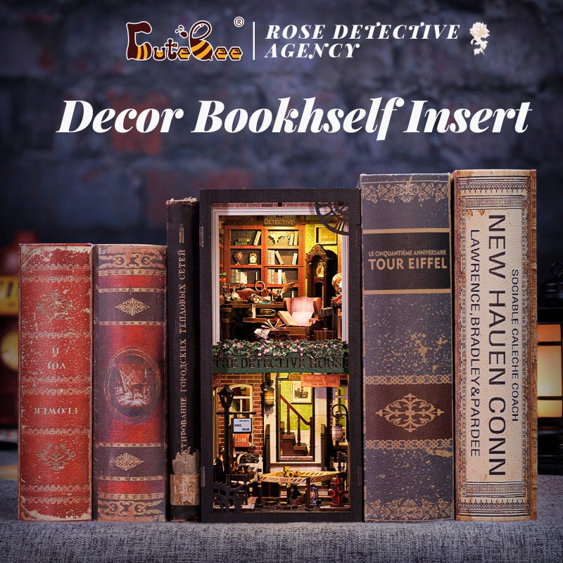 CUTEBEE Book Nook Kit - DIY Miniature House Dollhouse Kit for Adult and Teens, Booknook Bookshelf Decor Alley Model Build with LED Light, Gifts for Family and Friends - Image 4