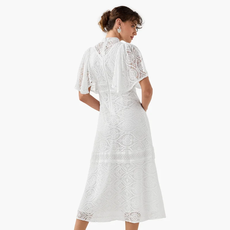 2Xtremz 2Xtremz Lace A-Line Midi Dress with Ruffle Sleeves