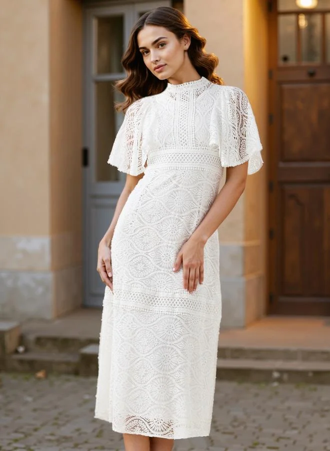 2Xtremz 2Xtremz Lace A-Line Midi Dress with Ruffle Sleeves