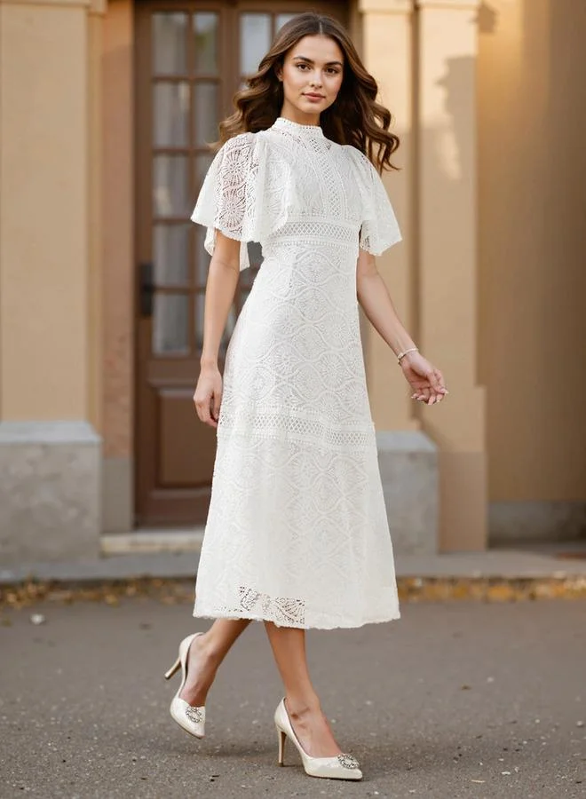 2Xtremz 2Xtremz Lace A-Line Midi Dress with Ruffle Sleeves