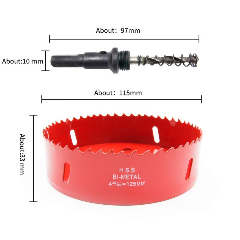 Laiwei Hole Saw Drill Bit HSS Hole Cutter with Arbor for Wood,PVC Board and Plasterboard(4-15/16"(125mm Hole Saw)) - Image 2