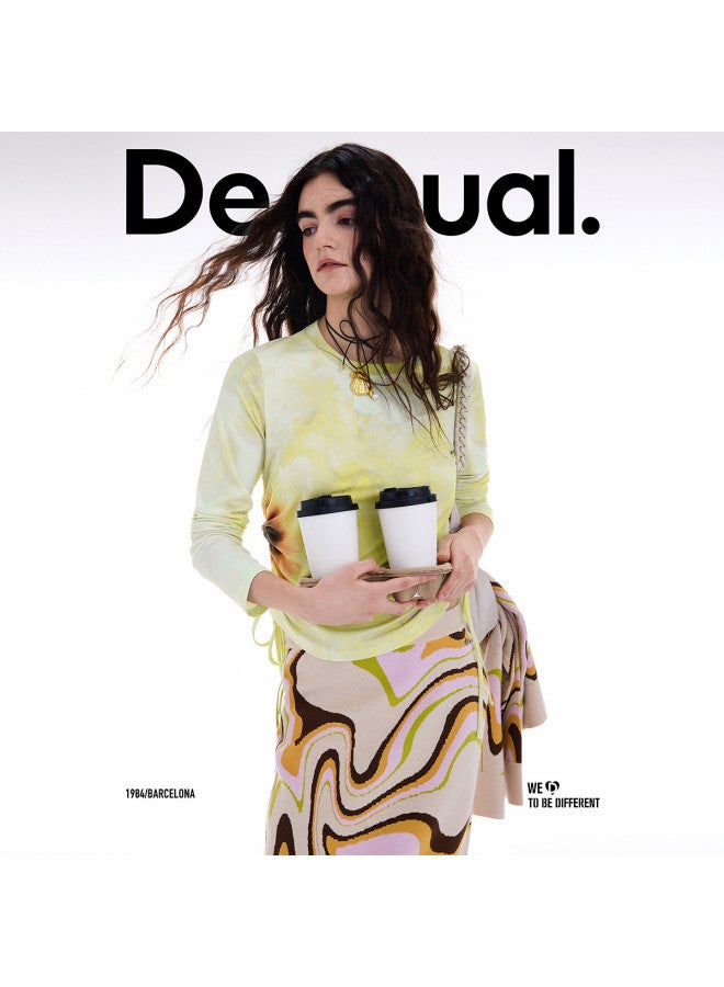 DESIGUAL women's T-shirt With Sunflower Print And Dual Side Drawstrings - Fall/winter 2025 Collection - Image 2