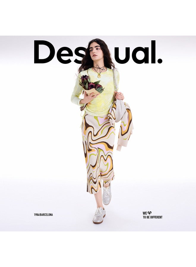 DESIGUAL women's T-shirt With Sunflower Print And Dual Side Drawstrings - Fall/winter 2025 Collection - Image 3