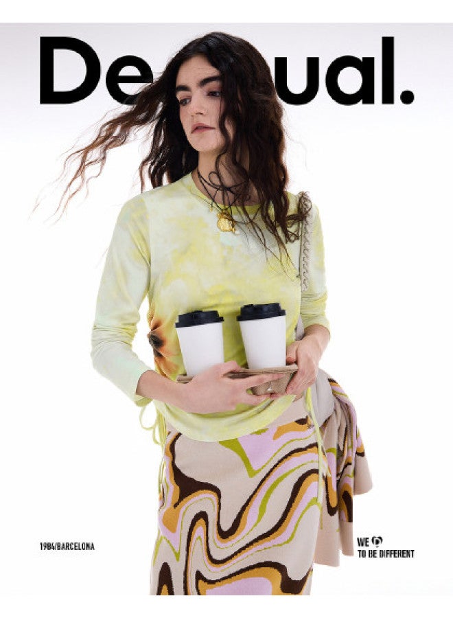 DESIGUAL women's T-shirt With Sunflower Print And Dual Side Drawstrings - Fall/winter 2025 Collection - Image 1