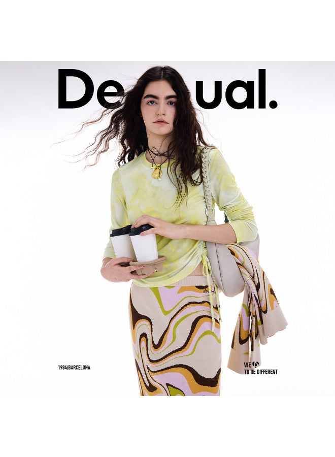 DESIGUAL women's T-shirt With Sunflower Print And Dual Side Drawstrings - Fall/winter 2025 Collection - Image 5