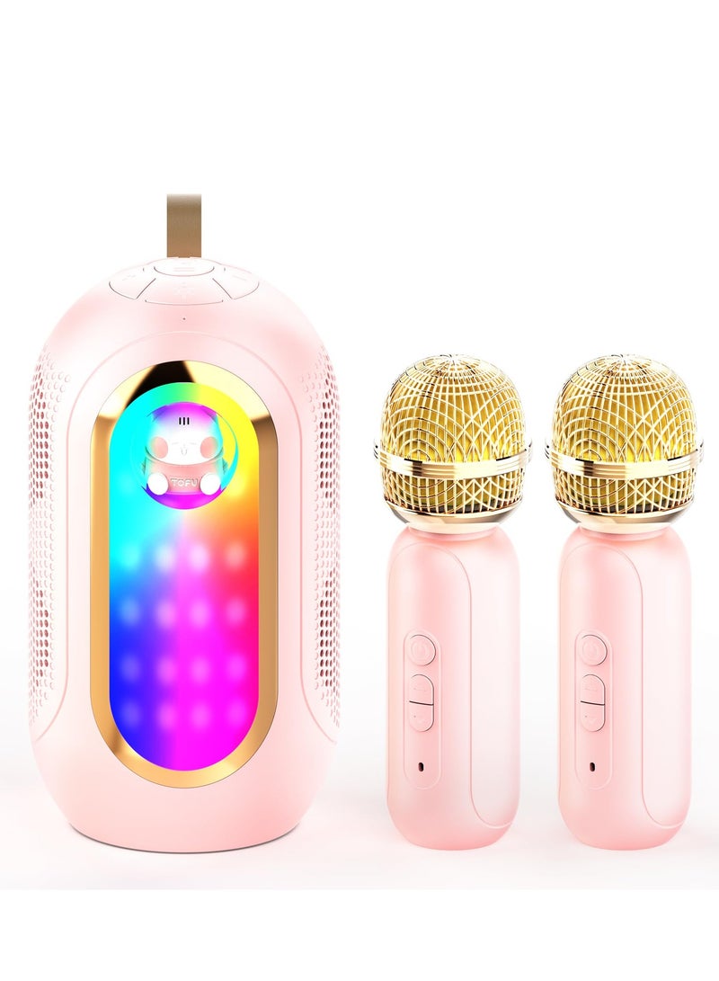 SYOSI SYOSI Mini Karaoke Machine, Portable Bluetooth Speaker with 2 Wireless Mics and Colorful Lights, Portable BT Speaker Rechargeable for Girls Boys Birthday Party - Image 1