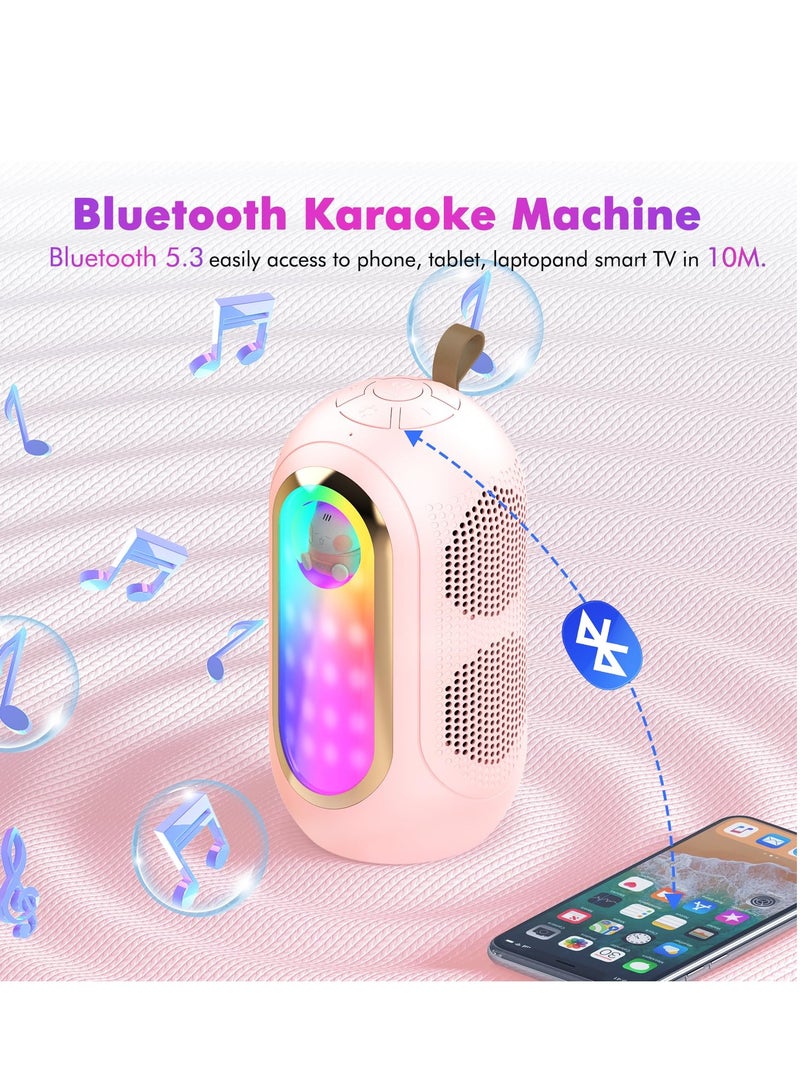 SYOSI SYOSI Mini Karaoke Machine, Portable Bluetooth Speaker with 2 Wireless Mics and Colorful Lights, Portable BT Speaker Rechargeable for Girls Boys Birthday Party - Image 2