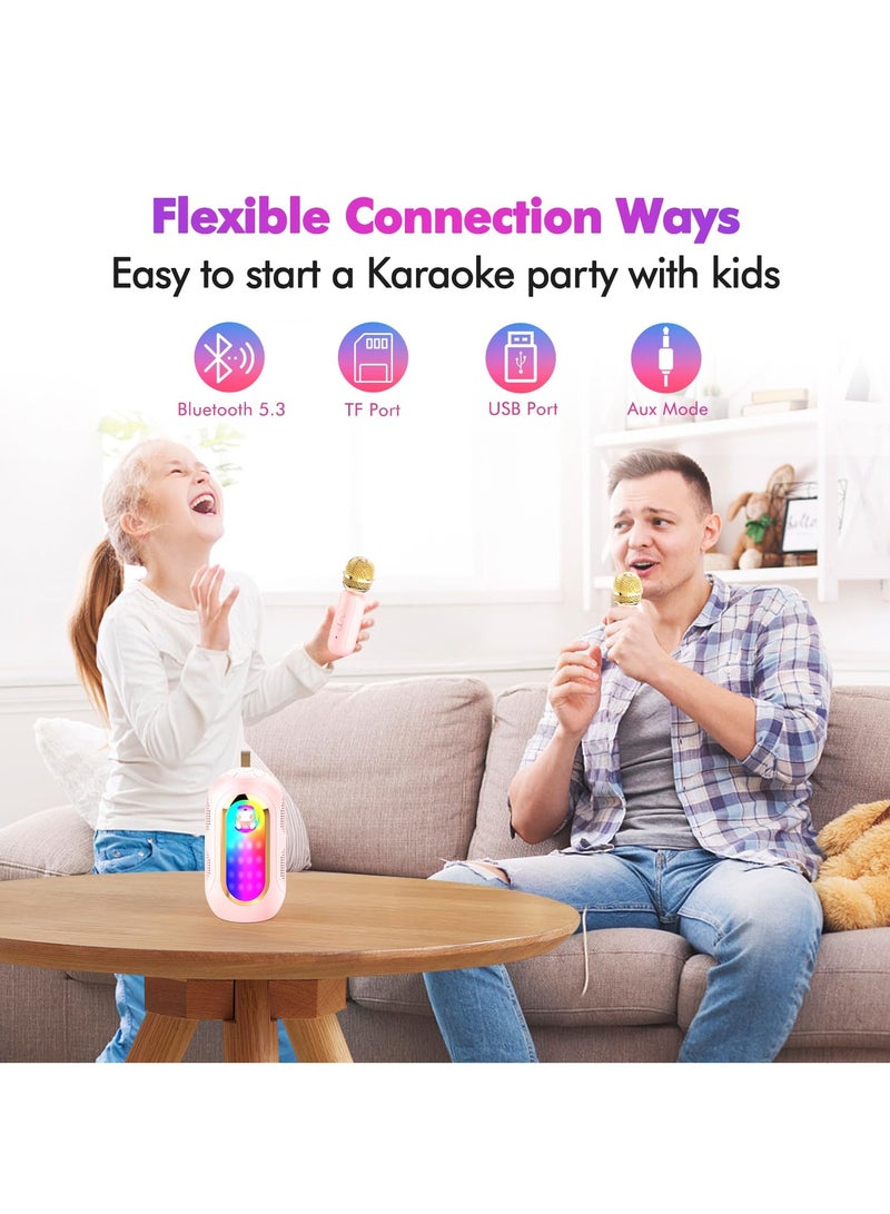 SYOSI SYOSI Mini Karaoke Machine, Portable Bluetooth Speaker with 2 Wireless Mics and Colorful Lights, Portable BT Speaker Rechargeable for Girls Boys Birthday Party - Image 3