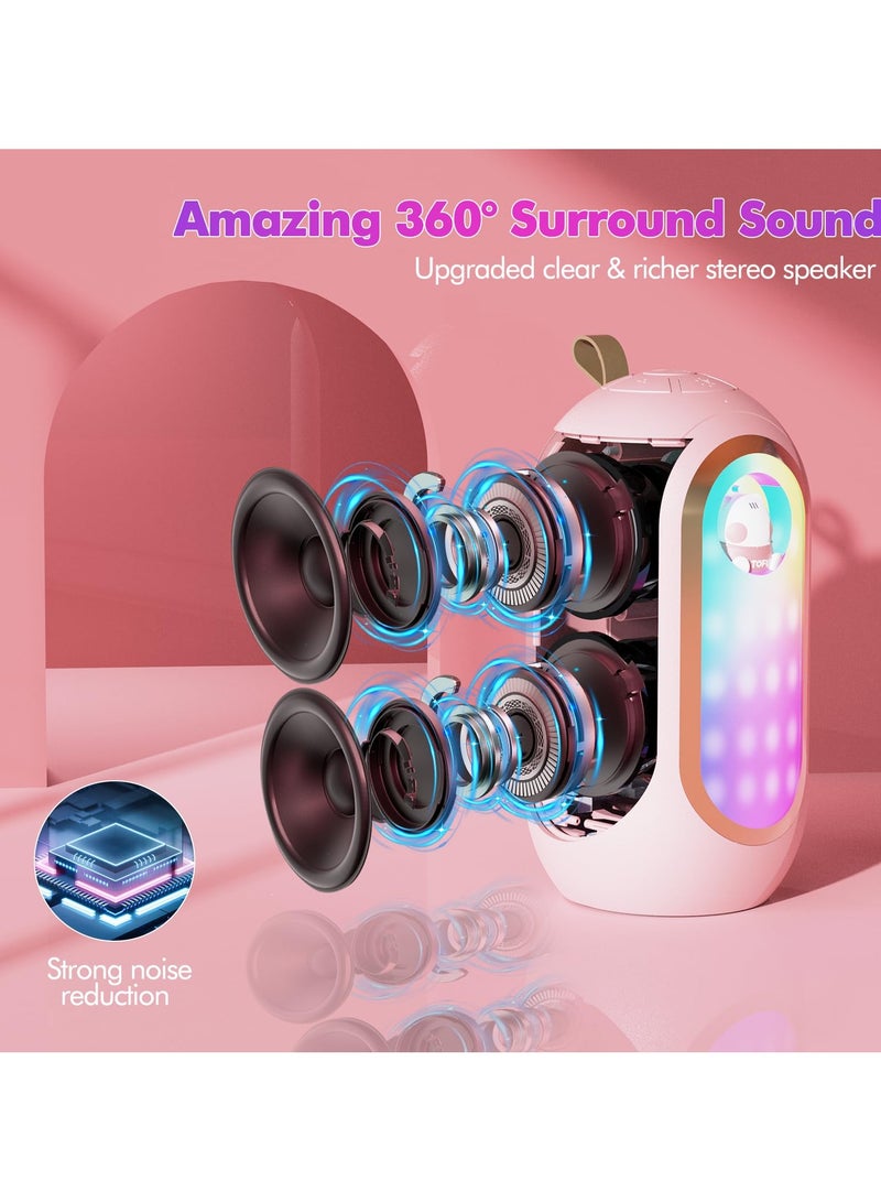 SYOSI SYOSI Mini Karaoke Machine, Portable Bluetooth Speaker with 2 Wireless Mics and Colorful Lights, Portable BT Speaker Rechargeable for Girls Boys Birthday Party - Image 4