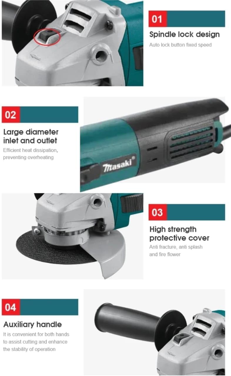 Electric Grinding Grinder, 880W Angle Grinder 115Mm With 10Pcs 1Ml Cutting Discs And Extra Chucks - Image 3