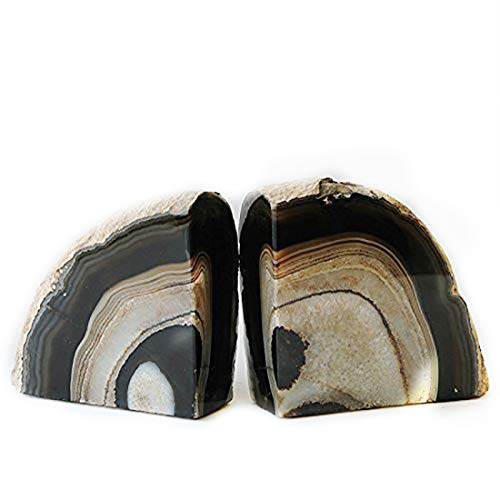 JIC Gem Black Agate Bookend(s) Bookends for Shelves to Hold Books geode bookends with Rubber Bumpers for Office and Home Decoration(1 Pair 2 to 3 Lbs) - Image 2