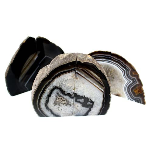 JIC Gem Black Agate Bookend(s) Bookends for Shelves to Hold Books geode bookends with Rubber Bumpers for Office and Home Decoration(1 Pair 2 to 3 Lbs) - Image 3