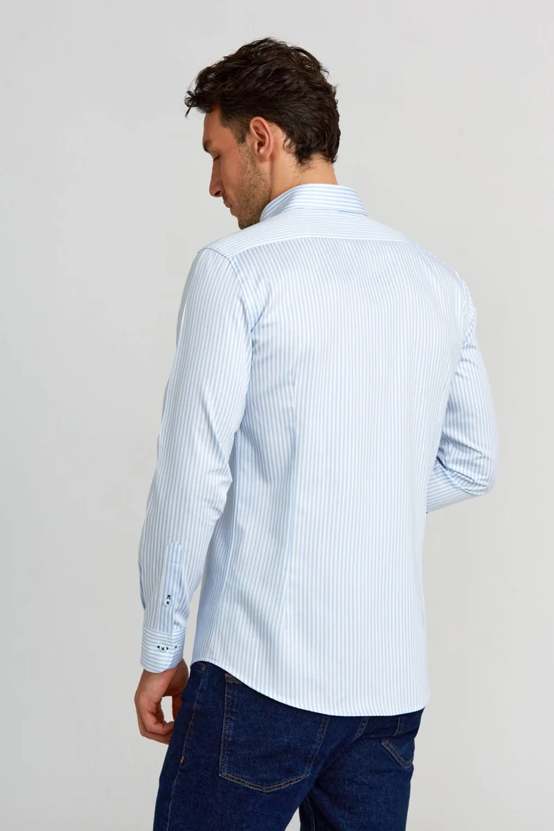 Bisse Sports Shirt Modern Fit Loose Sleeve Pasha Collar Buttoned King Mid Line Satin Pattern. B.z.  Light-Blue GMCZG0822300220_D33