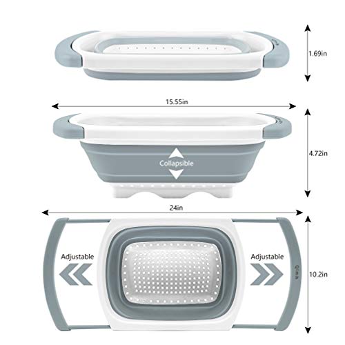 Qimh Collapsible Colander | Over The Sink Silicone Kitchen Strainers and Colanders with Extendable Handles | Veggies, Fruit and Pasta Foldable Strainer for Kitchen, 6-Quart, BPA Free - Image 3