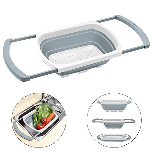 Qimh Collapsible Colander | Over The Sink Silicone Kitchen Strainers and Colanders with Extendable Handles | Veggies, Fruit and Pasta Foldable Strainer for Kitchen, 6-Quart, BPA Free - Image 2