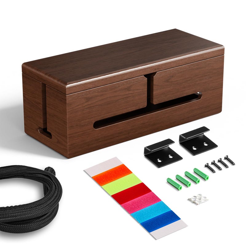 HomeBliss Large Cable Management Box-Stylish Wire Organizer, Wire Concealer and Wire Management Box-Wire Management Box with Protective Sleeve (Brown) - Image 1