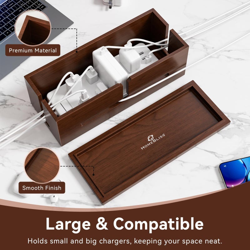 HomeBliss Large Cable Management Box-Stylish Wire Organizer, Wire Concealer and Wire Management Box-Wire Management Box with Protective Sleeve (Brown) - Image 2