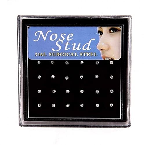 IPINK 24 Nose Rings Bone Stud CZ Gem 20G Lot 24 Pieces CZ Steel in Case Mix Colors - Image 4