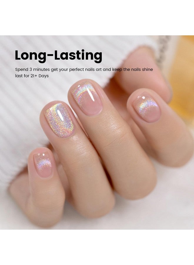 RARJSM Holographic Rainbow Cat Eye Gel Nail Polish with Magnet Stick Clear Silver Iridescent Glitter Sparkle 9D Cat Eye Gel Polish Soak off UV LED Curing Requires Soak Off Home Salon Diy Nail Art - Image 2