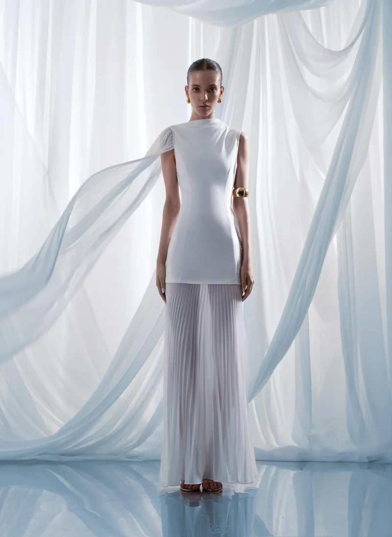 Lichi Pleated Overlay Dress