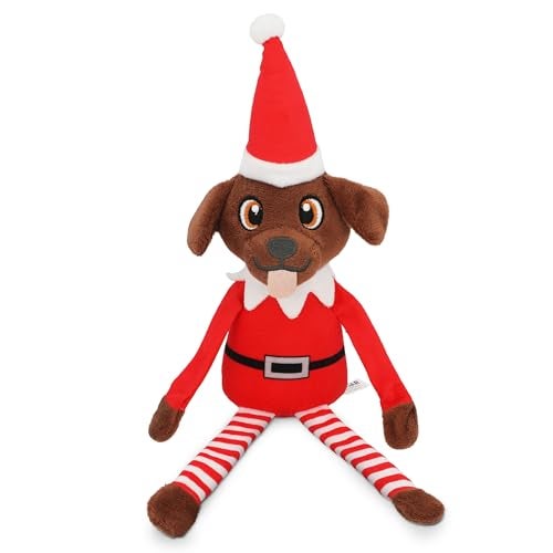PUPROAR Pooch on a Perch Christmas Elf Dog Toy Cute Plush Squeaky Crinkle Toy Pet Holiday Stocking Stuffer for Puppies - Image 1