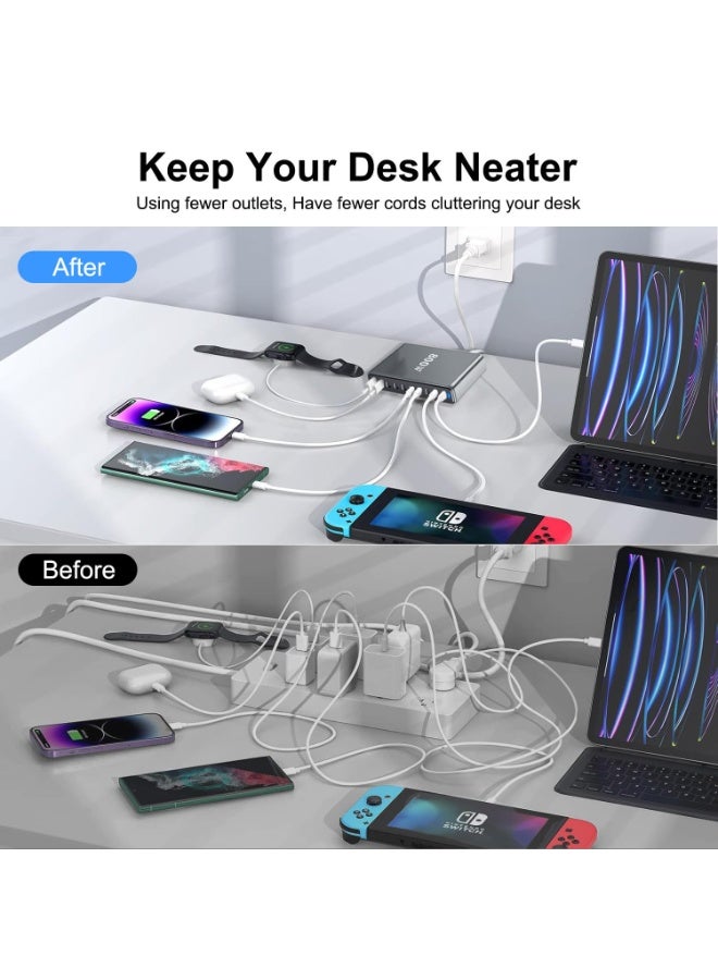 شاحن 800 واط منفذ USB-A و USB-C، 10 منافذ، محطة شحن مكتبية متعددة المنافذ، محول طاقة، شاحن لابتوب، شحن سريع 140 واط، أسود - Image 3