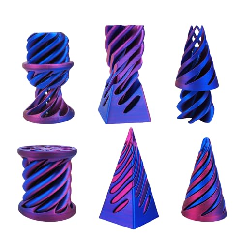 QOUXZ 3D Printed Magic Passthrough Pyramid Cone Fidget Cylinder Anxiety Relief for Desktop Decoration Set of 3 Laser Purple - Image 1