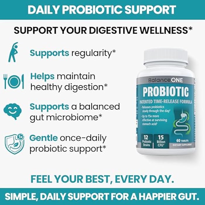 Balance ONE Time Release Probiotic – 15 Billion CFU – 12 Strains Including L. Plantarum – 15x More Survival Than Capsules – Bloating & Gas Relief – Gut & Digestive Health for Women & Men – 60 Tablets - Image 4