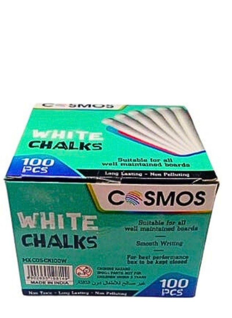 COSMOS - Dustless White Chalks, 100 Pcs. White Chalks - Image 1
