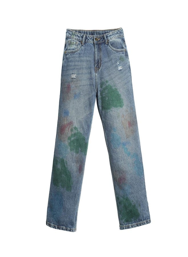 LILPICKS Girls Tye and Dye Denim Jeans Medium Blue - Image 1