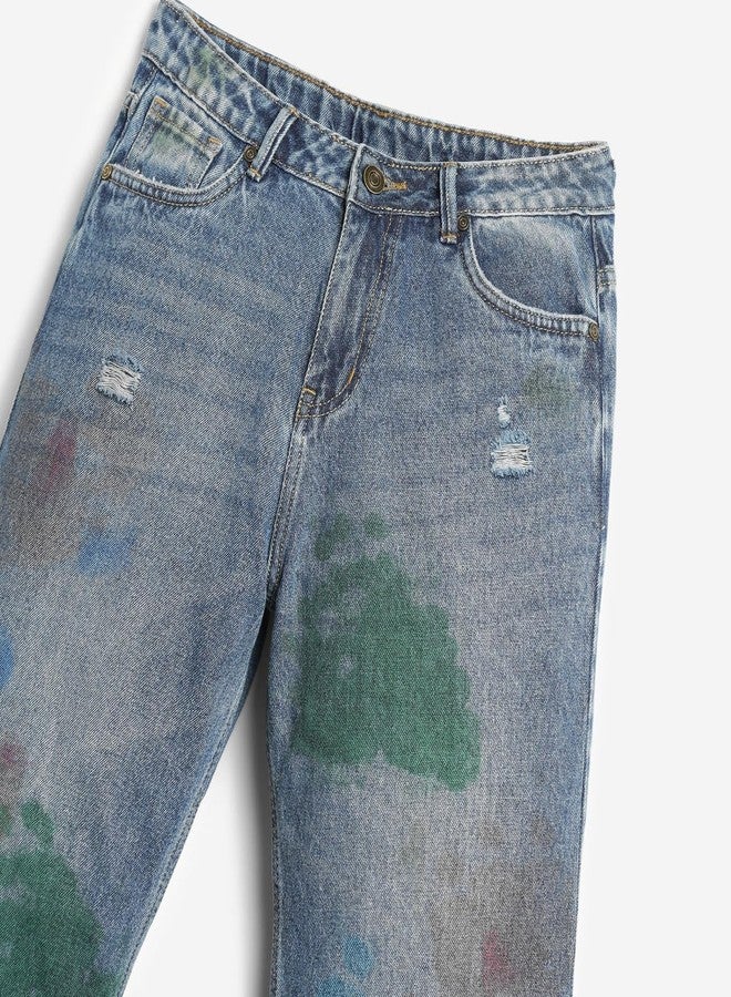 LILPICKS Girls Tye and Dye Denim Jeans Medium Blue - Image 3