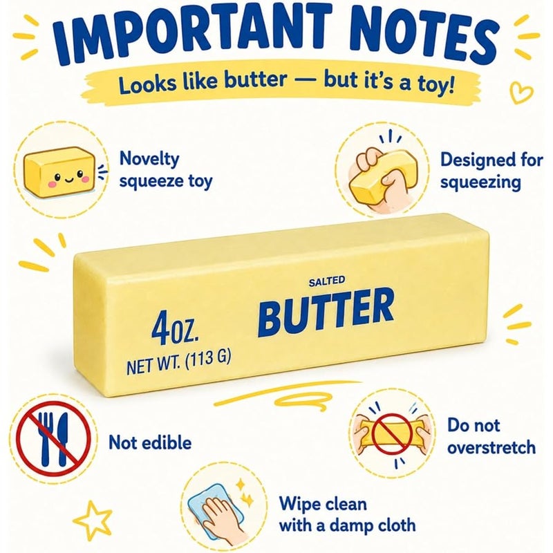 YESBAY Butter Squishy Toy, Slow Rising Butter Stick Squeeze Toy, PU Salted Butter Fidget Toy for Stress Relief, Soft Sensory Desk Toy for Office School (1) - Image 5