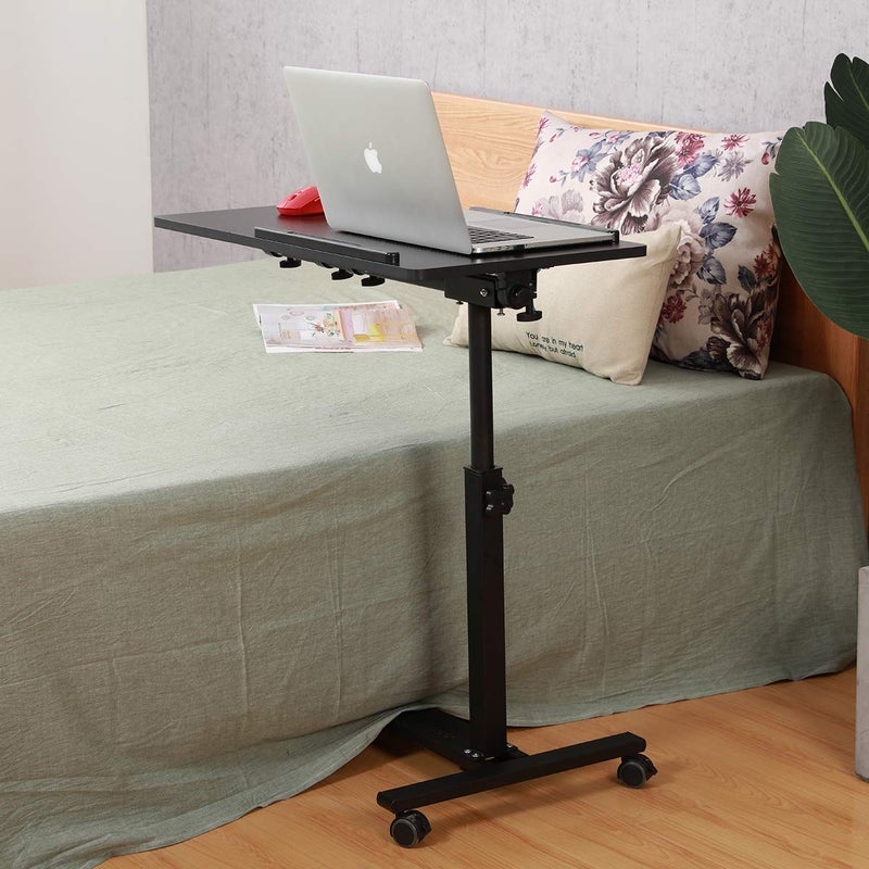 TigerDad Over Bed Table with Wheels Adjustable | Rolling Laptop Table Overbed Desk Hospital Tray Table Sofa Chair Side Table (Black) - Image 4