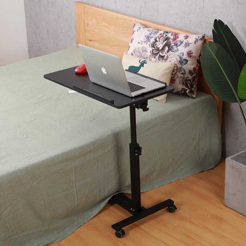 TigerDad Over Bed Table with Wheels Adjustable | Rolling Laptop Table Overbed Desk Hospital Tray Table Sofa Chair Side Table (Black) - Image 3