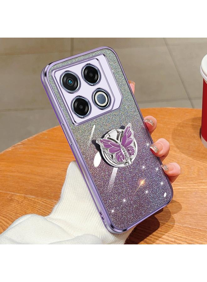 Zaboon For Infinix GT 20 Pro Plated Gradient Glitter Butterfly Holder TPU Phone Case(Purple)  - Image 2