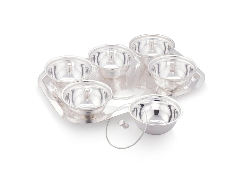 Silver Glow طقم تقديم سيلفركلو باناشه طقم وعاء فضي من 13 حاوية لوجبات خفيفة من الفواكه الجافة صينية تقديم طقم أواني طاولة هدية مثالية لعيد الديوالي والمناسبات والزفاف - Image 1